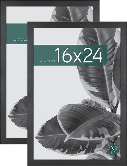 MCS Studio Gallery 16x24 Poster Frame Black Woodgrain Engineered Wood, Vertical & Horizontal Wall Hanging Large Picture Frame for Photos, Posters & Art Prints (2-Pack)