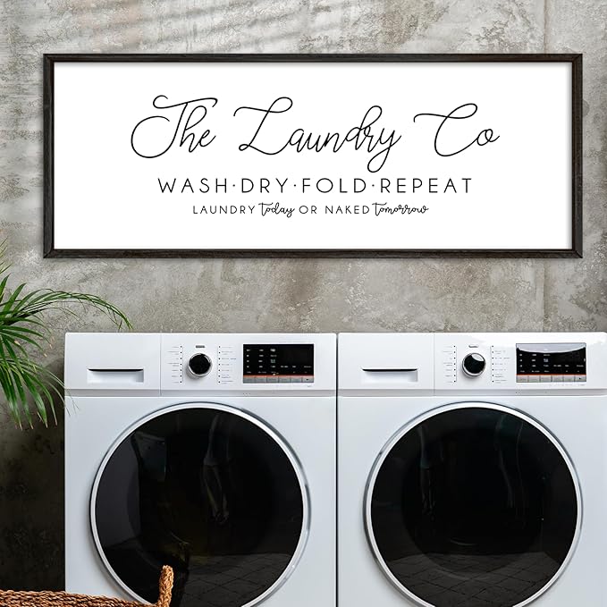 Laundry Room Wall Decor 32"×12" Laundry Today Or Naked Tomorrow Sign Wash Dry Fold Repeat Large Funny Farmhouse Vintage Quote Humorous Hanging Art (Black)