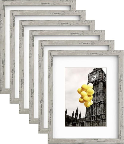 8x10 Picture Frame Set for Wall Collage - 6 pcs Rustic Gray Farmhouse Photo Frames for Hanging Wall or Tabletop Decor
