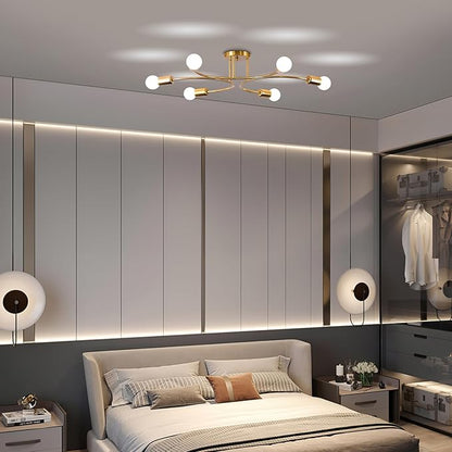 FRIXCHUR 6-Light Sputnik Chandelier, Gold Mid-Century Modern Semi Flush Mount Ceiling Light, Metal Fixture with E26 Sockets for Bedroom, Living Room, Kitchen (Bulbs Not Included)