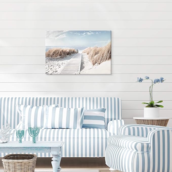 Hardy Gallery Beach Canvas Wall Art Prints: Coastal Seascape Picture Road to Beach Artwork Painting on Canvas for Living Room (36'' x 24'' x 1 Panel)