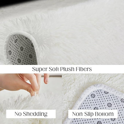 Puremy Fluffy White Rugs for Bedroom, 5x7 Plush Cream Area Rugs for Living Room, Non-Slip Shag Floor Carpet for Kids Room, Girls Room, Bedside, Playroom, Indoor Decor
