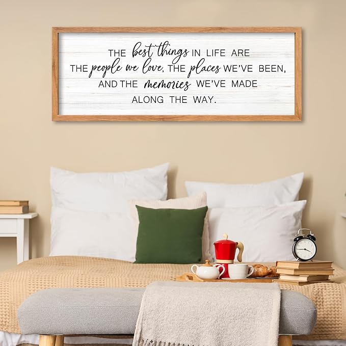 AuraPeak The Best Things In Life Family Sign for Home Wall Decor Modern Memory Family Positive Quotes Memories Farmhouse Bedroom Living Room Horizontal Adventure Hanging Art (Wood 40"×15")