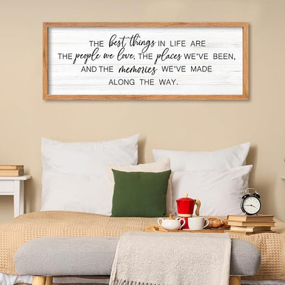 AuraPeak The Best Things In Life Family Sign for Home Wall Decor Modern Memory Family Positive Quotes Memories Farmhouse Bedroom Living Room Horizontal Adventure Hanging Art (Wood 40"×15")