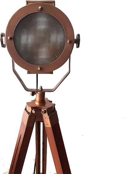 45" Hollywood Vintage Industrial Nautical Mid Century Modern Spotlight Floor Lamp with Tripod Stand - Nautical Searchlight for Office, Cinema, Living Room, and Studio Décor - Adjustable & Stylish