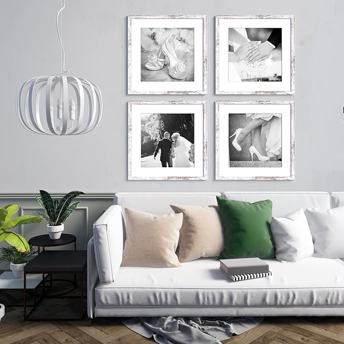 Yaetm 20x20 Picture Frame Rustic White Set of 3, Square 20x20 Frame Displays 16x16 with Mat or 20 x 20 without Mat, Gallery Wall Frames for Wall Mounting (3 Pack, White)