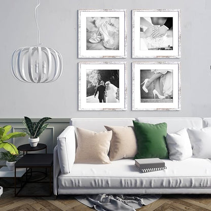 Yaetm 20x20 Picture Frame Rustic White Set of 3, Square 20x20 Frame Displays 16x16 with Mat or 20 x 20 without Mat, Gallery Wall Frames for Wall Mounting (3 Pack, White)