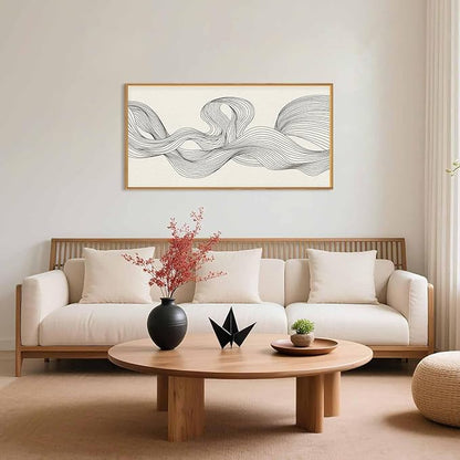 HPNIUB Neutral Abstract Beige Wave Framed Wall Art Set,Minimalist Black Line Wave Wall Decor,Modern Geometric Art Print,Boho Textured Artwork for Living Room,Bedroom,Office-20 x40