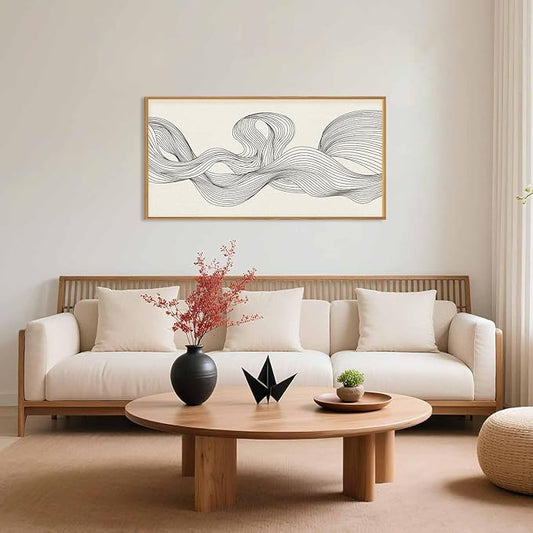 HPNIUB Neutral Abstract Beige Wave Framed Wall Art Set,Minimalist Black Line Wave Wall Decor,Modern Geometric Art Print,Boho Textured Artwork for Living Room,Bedroom,Office-20 x40