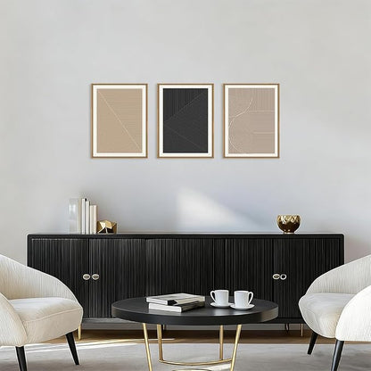 HPNIUB Abstract Neutral Framed Wall Art Set,Mid Century Modern Wall Decor,Boho Geometric Line Art Print,Beige Minimalist Textured Artwork for Living Room, Bedroom,Office-12 x16 x3