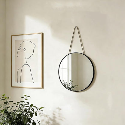 Round Wall Mirror Door Mirror PVC Plastic Frame (Black, 8.66 inch)