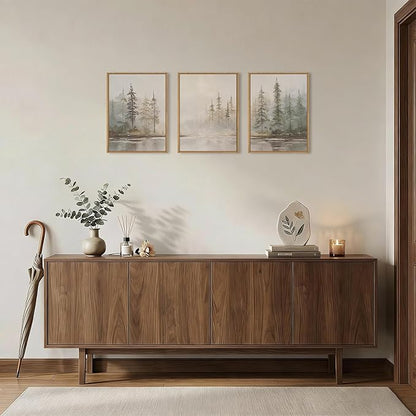 HPNIUB Modern Misty Pine Tree Framed Wall Art Set,Neutral Abstract Landscape Wall Decor,Nature Foggy Forest Art Print,Textured Beige Rustic Farmhouse Artwork for Living Room, Bedroom,Office-12 x16 x3