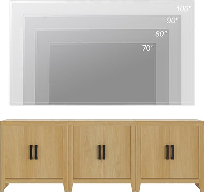 WAMPAT Farmhouse TV Stand for TVs up to 85 Inch, Rustic Wood Entertainment Center & Media Console with 6 Storage Doors, Accent Cabinet for Living Room, Hallway, Rustic Oak