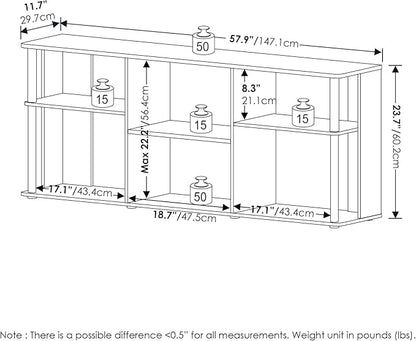 Furinno Classic TV Stand, 3-Tier Entertainment Center with Storage Shelf, Open Back TV Console for TV up to 65 Inch with Plastic Poles, for Living Room, Bedroom, Amber Oak