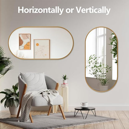 Oval Full Length Mirror, 60"×30" Wall-Mounted Mirror with Metal Frame, Ultra-Clear Explosion-Proof Dressing Mirror, Simple and Classic Deco for Cloakroom/Bedroom/Living Room, Gold