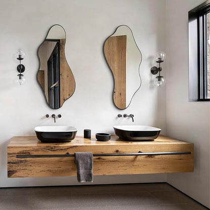 Irregular Wall Mirror, 40"x18" Asymmetrical Mirrors with Metal Frame, Modern Organic Shape Mirrors for Living Room Bedroom Hallway Entryway, Horizontal or Vertical Hanging