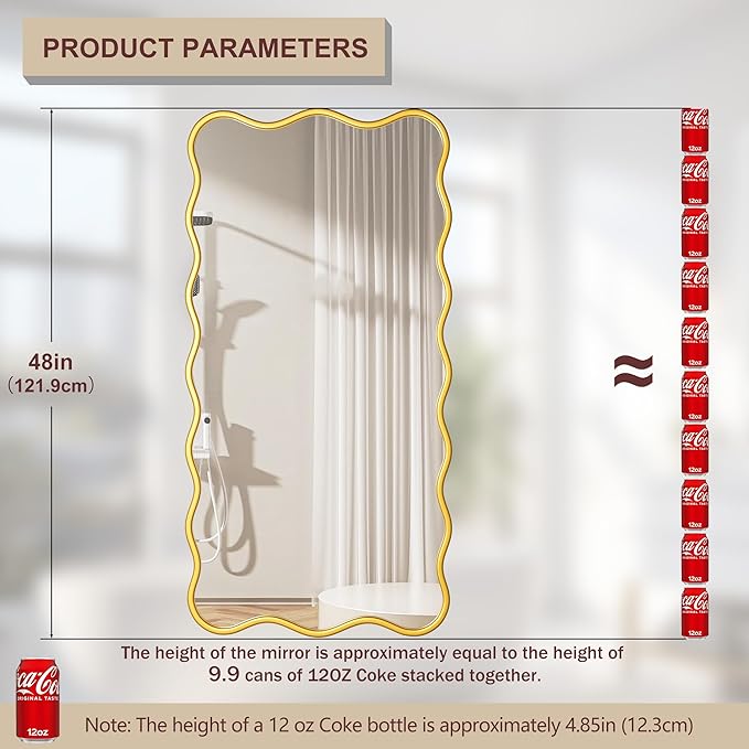 PROHOMEWARE 24 * 48" Gold Bathroom Mirror for Wall,Wavy Rectangular Mirror,Vanity Mirror,Bathroom Mirrors for Wall,Wall-Mounted Metal Frame Mirror for Bedroom Entryway Living Room Farmhouse (Gold)