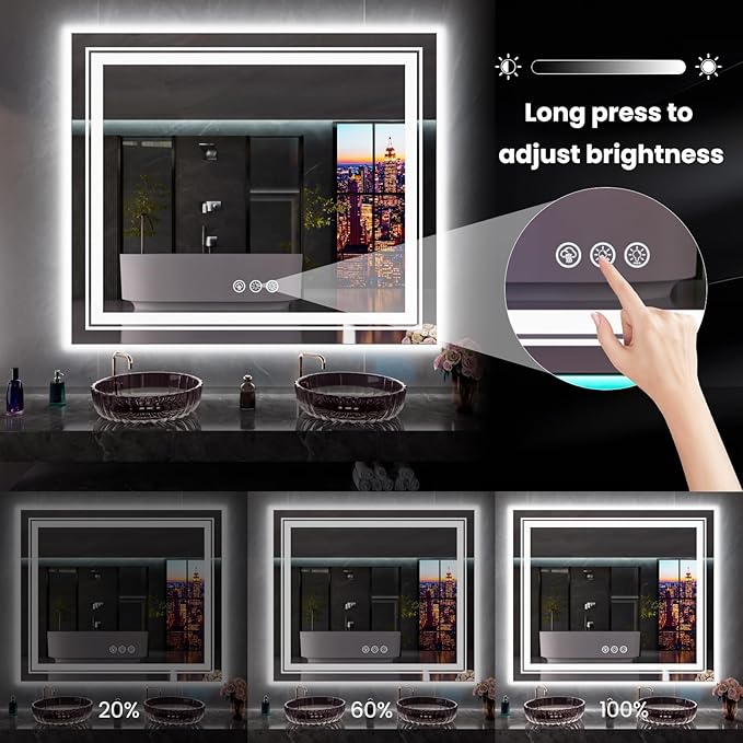 Snowdool LED Mirror for Bathroom, 55"X36" with 8 RGB Backlit +3 Front Lit (Adjustable Individually), Anti-Fog, Large Lighted Bathroom Vanity Mirror for Wall,Shatterproof,Memory Function,Tempered Glass