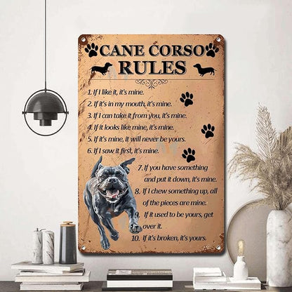 Metal Sign Tin Sign Vintage Wall Art Cano Corso Rules Garden Tin Signs for Restaurant 8×12 Inches