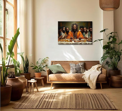 Modern Black Jesus Canvas Wall Art African American The Last Supper Painting Picture Wall Decor Black Man Christian Poster Print Artwork for Kitchen Dining Living Room Bedroom Home Decor16x24in canvas
