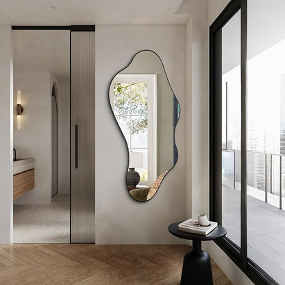 Large Irregular Mirror, 55"x25.6" Asymmetrical Wall Mirrors with Metal Frame, Modern Organic Shaped Mirrors for Living Room Bedroom Hallway Entryway, Hangs Vertically or Horizontally