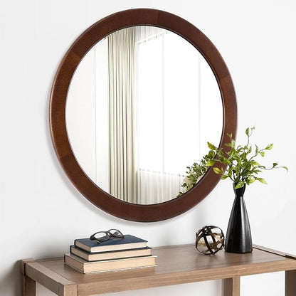 CULER Round Mirrors 30 Inch,Wood Vanity Wall Rustic Mirror with Walnut Frame, Wooden Mirror for Bathroom Bedroom Living Room Or Entryway(Walnut Brown)