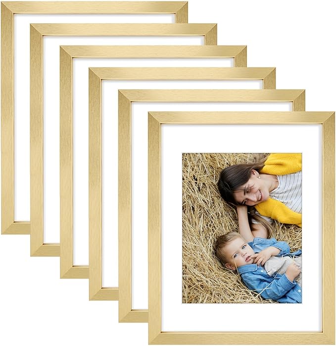 Golden State Art, 11x14 Picture Frame Set of 6 - Matted to 8x10 Photo - Engineered Wood Gallery Frame Set - Wall Mounting (Gold, 6 Pack)