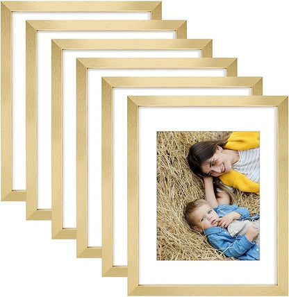 Golden State Art, 11x14 Picture Frame Set of 6 - Matted to 8x10 Photo - Engineered Wood Gallery Frame Set - Wall Mounting (Gold, 6 Pack)