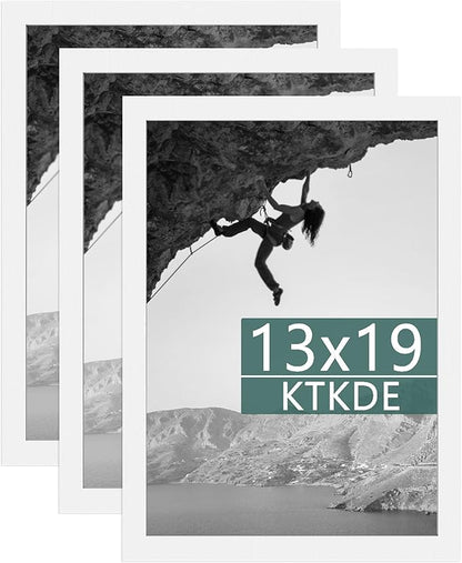 KTKDE 13x19 Picture Frame White set of 3, Wall Gallery Poster Frames Wooden, Shatter Resistant Glass, Rectangle Photo Frame for Photos,Studio Hanging Posters & Best gift