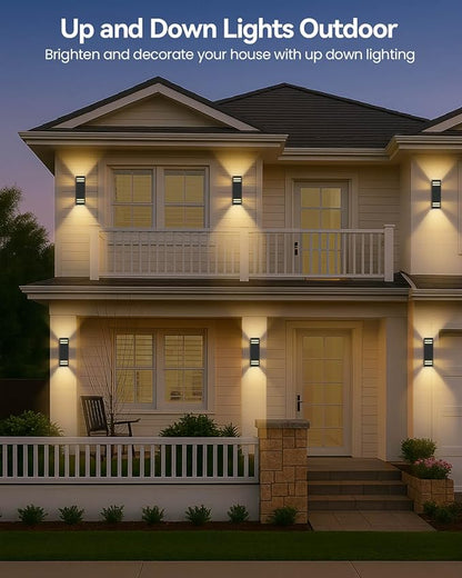 KIZON Dusk to Dawn Outdoor Lighting 2 Pack, Aluminum Exterior Lighting Fixtures with E26 Base, Waterproof Up and Down Lights Outdoor Sconce Lights for House Porch, LED Bulbs Included, ETL Listed