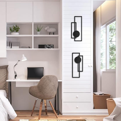 Peryiter 2 Pcs Small Metal Abstract Wall Art, 15.7 Metal Minimalist Wall Decor Single Line Art Vertical Hanging Sculptures Geometric Modern Hanging for Living Room Bathroom(Rectangular)
