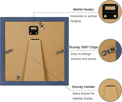 YESKAY 8x8 Picture Frame Set of 9, Photo Gallery Wall Frame Set, Display Pictures 4x4 with Mat or 8 x 8 Without Mat, Square Frame Picture Frames Collage Wall Decor, Blue