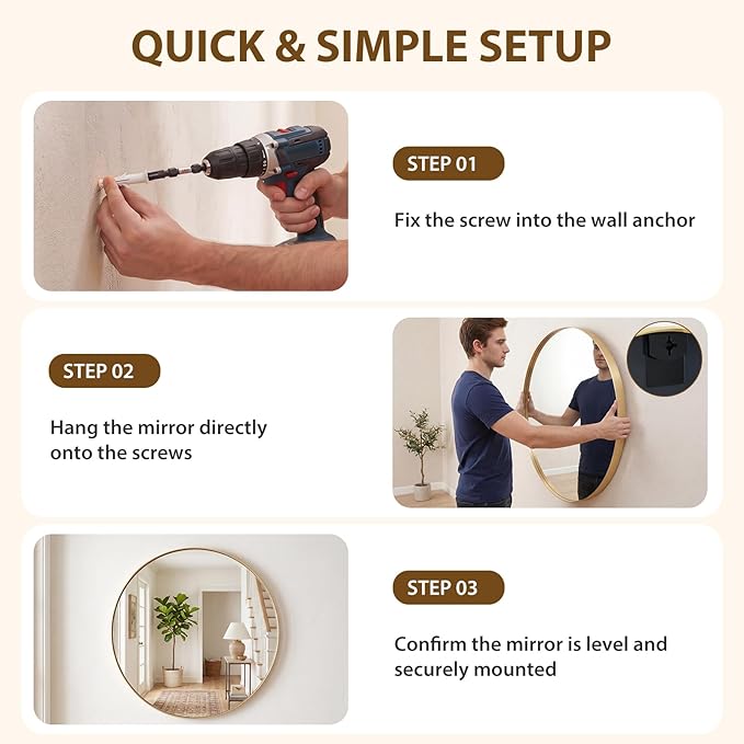 NEWBULIG 24-Inch Round Wall Mirror, Bathroom Wall Circle Mirror with Metal Frame, Bathroom Decor for Entryway, Living Room, Vanity, Gold