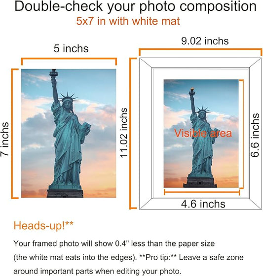 SESEAT 8x10 Picture Frame White Set of 6, Display Pictures 5x7 with Mat or 8x10 without Mat for Wall or Tabletop