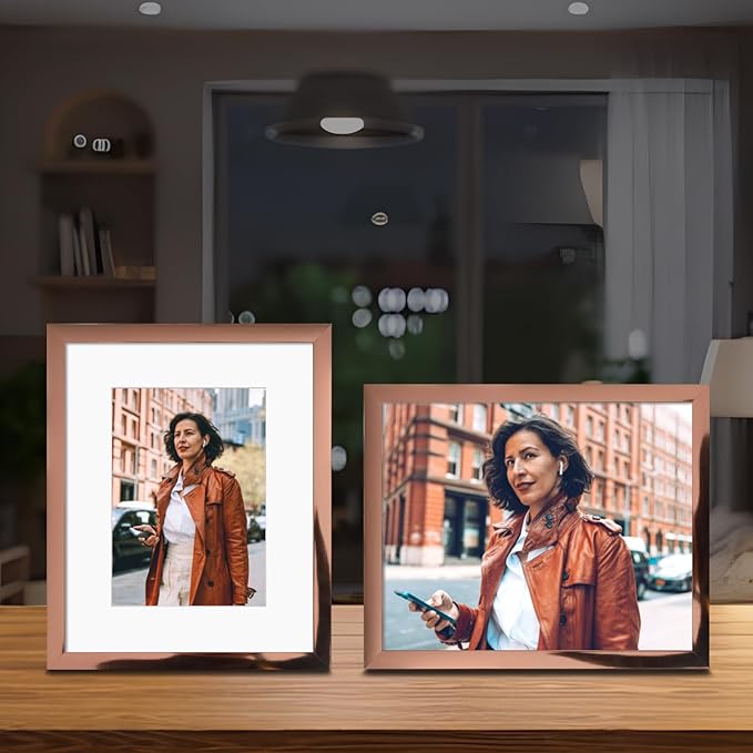 8x10 Picture Frame Set of 6 Rose gold with Plexiglass, Display Pictures 5x7 with Mat or 8x10 Without Mat for Tabletop Display and Wall Mounting