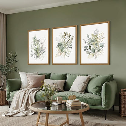 Joocrise Wooden Frame Watercolor Botanical Wall Art Boho Floral Canvas Wall Decor Prints Sage Green Wildflower Wall Art Modern Flower Pictures Botanical Painting for Bedroom Bathroom 16x24x3 Inch