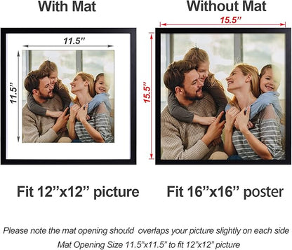 Yaetm 16x16 Picture Frame Black Set of 3, Square 16x16 Frame Displays 12x12 with Mat or 16 x 16 without Mat, Gallery Wall Frames for Wall Mounting (3 Pack, Black)