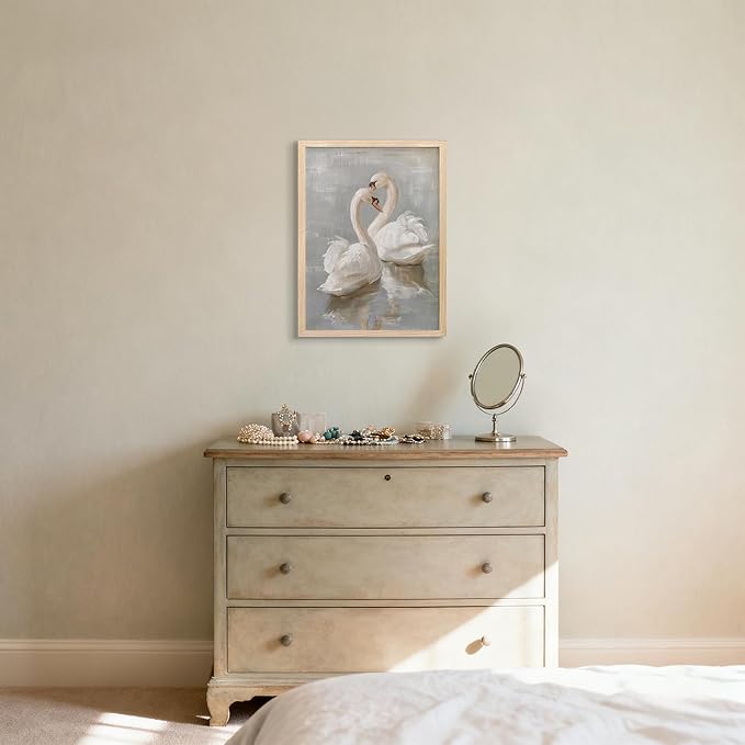 Vintage Framed Swan Canvas Wall Art Country Farmhouse Retro Romantic Animal Painting Picture Wall Decor Bathroom Watercolor Classical Poster Print Artwork for living Room Bedroom Home 8x10 inch