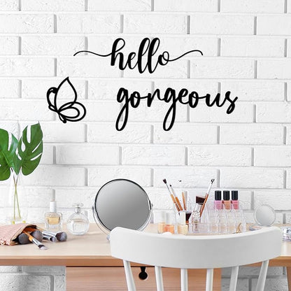 Vineland Hello Gorgeous Metal Wall Art Decor, Black Modern Minimalist Decoration, Hollow-out Decorative Sign for Bedroom Living Room Bathroom Closet Salon