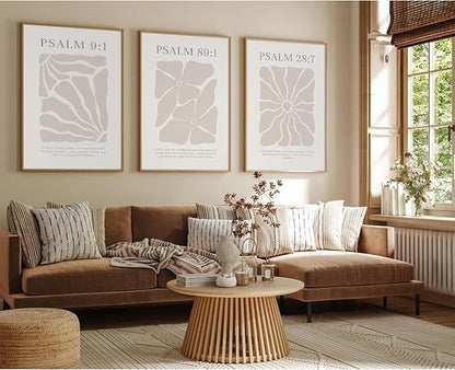 Joocrise Scripture Christian Wall Art Set of 3 Beige Bible Verses Wall Decor Neutral Psalm Canvas Wall Art Modern Pictures Flower Prints Christian Artwork for Living Room Bedroom 12x16 Inch Unframed