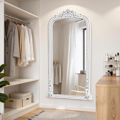 HOITUZYUS French Vintage Statement Full Length Mirror: 47x27 Inch Baroque Arched Floor Mirror - Wooden Ornate Long Body Mirrors Home Decor for Wall, Dressing Room, Bedroom, Cloakroom, Entryway