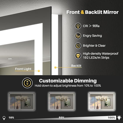 Briivue 36x32 Inch LED Bathroom Mirror with Lights, Backlit & Front Lit, Anti-Fog Lighted Bathroom Vanity Mirror for Wall, Memory Function, Dimmable, HD Tempered Glass, Shatter-Proof