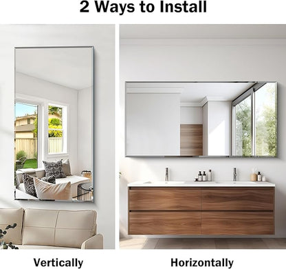 CILIBER Beveled Mirror, 30x60 Large Frameless Bathroom Mirrors for Wall, 3mm Tempered Glass Rectangle Vanity Mirror with Beveled Edge, Crystal-Clear, Hangs Horizontally or Vertically