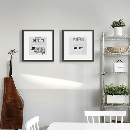 12x12 Picture Frame Sef of 10, Display Pictures 8x8 with Mat or 12 x 12 Without Mat, Photo Frame Collage for Wall Gallery Decor, Wall Mounted, Black