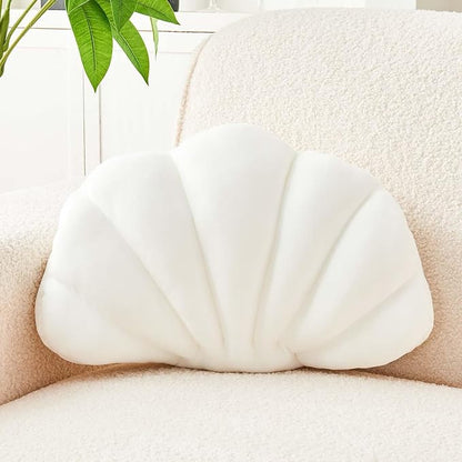Uvvyui White Shell Pillow, Seashell Decorative Throw Pillow Beach Pillow, Soft Velvet Shell Shaped Pillow Room Decor, 13" Seashell Throw Pillow Ocean Pillow Stylish Cushion