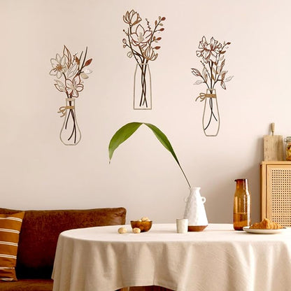 Zzbakress 3 Pcs Metal Flowers Wall Arts Rustic Farmhouse Decor Bathroom Wall Decor Metal Wall Decor for Living-room Dining-Room Kitchen Minimalist Decor Housewarming Gifts(Light Brown)