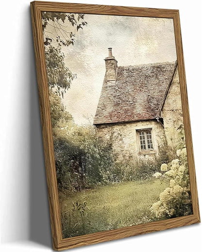 Vintage Farmhouse Wall Art, 3D Textured Nature Landscape Wall Decor Paintings, Hand Drawn Sandstone Farm House Picture Prints Artwork for Bedroom Living Room 24x36 inch Wood Framed