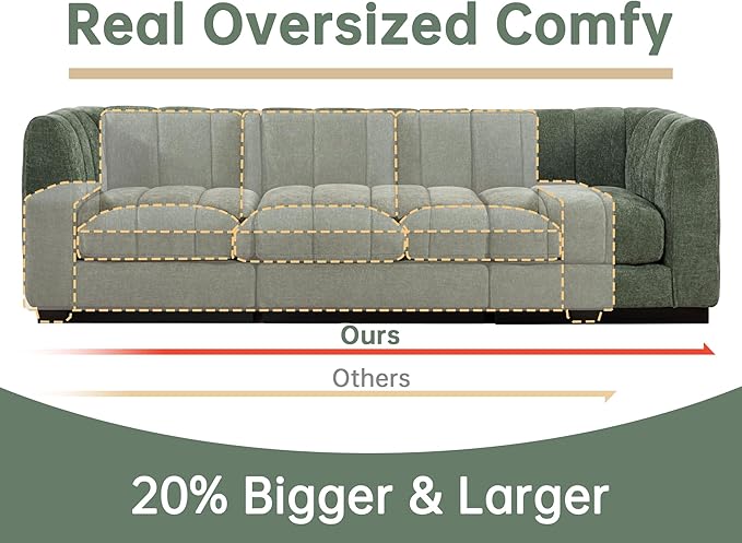 Morden Fort 96" L-Shaped Modular Sectional Sofa, Deep Seat Chenille Couch, Modern Sectional Couch for Living Room Apartment, High Density Foam, Green