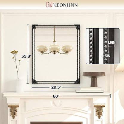 Keonjinn Vintage Mirror for Wall, 30" x 36" Antique Rectangular Black Mirrors with Metal Frame, Baroque Style Decoration for Mantle, Bathroom, Living Room, Fireplace, Bedroom, HD Shatterproof Glass