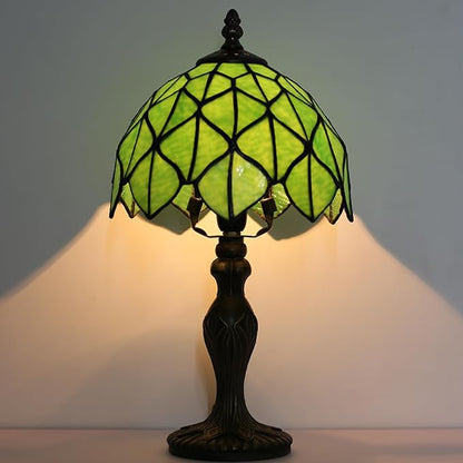 Tiffany Style Lamp Stained Glass Table Lamp 8 x 14.5 Mini Accent Light Green Maple Leaf Design Small Decorative Bedside Reading Memory Lamp